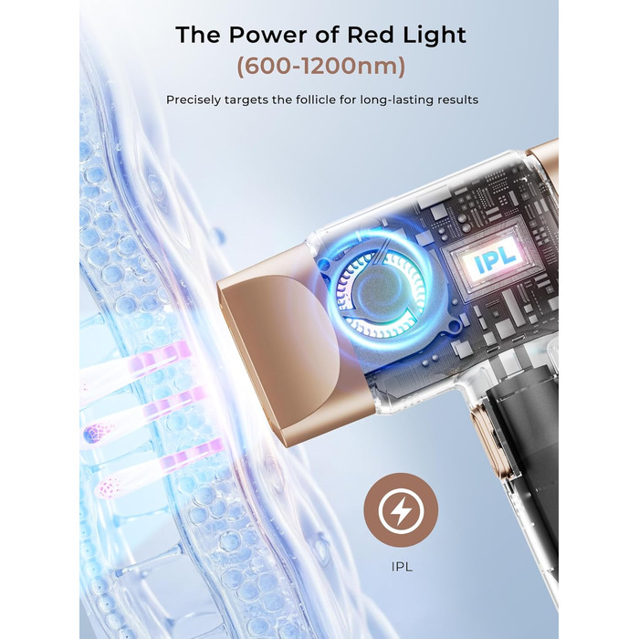 Пристрій для епіляції Rose з охолодженням, 9 рівнів, 600 нм світло, для жінок та чоловіків, для обличчя, бікіні-зони та тіла