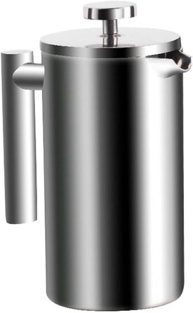 Френч-прес для кави, нержавіюча сталь, 1500 мл, з 3-рівневою фільтрацією, подвійні стінки, з ложкою