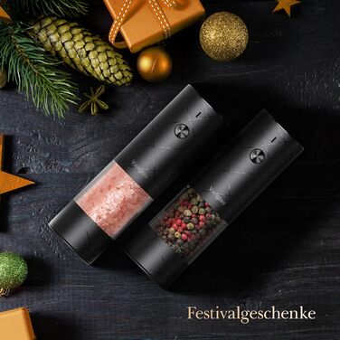 Variglas Salt and Pepper Mills Electric 2-Piece Set with USB Rechargeable, Improved Large Capacity Electric Spice Grinder, Adjustable Coarseness, LED Light (01B)