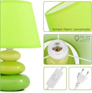 Торшер 'Ліна' - керамічна настільна лампа з абажуром з тканини, сумісна з LED, цоколь E14, 230V, зелений колір