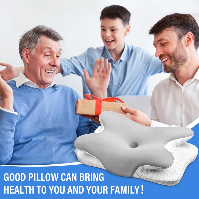 Подушка для шиї Ehomfory з Memory Foam, ергономічна для сну на боці, спині та животі, 67x37x9/12 см (Срібляста)