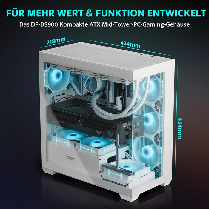 darkFlash DS900: Корпус для ПК ATX Mid-Tower з 4 PWM ARGB-вентиляторами, подвійна скляна панель, підтримка радіаторів водяного охолодження 360mm, USB Type-C, чорний