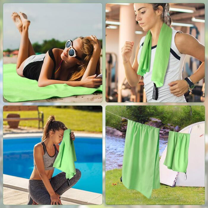 Набір з 2 рушників з мікрофібри: великий (180x90 см) для пляжу та маленький (80x40 см) спортивний. Швидковисихаючі та пісконепроникні рушники для пляжу, сауни, трекінгу (світло-зелений)