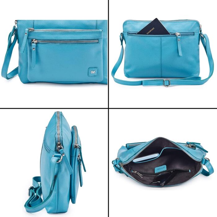 Сумка через плече Wise Owl з натуральної шкіри Air Blue Nappa для жінок та чоловіків, маленька кросбоді сумка з 5 кишенями на блискавці