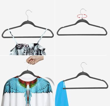 Yaheetech 100-Piece Clothes Hangers Velvet Suit Hangers with Non-Slip Surface, Closet Hangers, Anti-Slip, Space-Saving, 360° Swivel Hook, 0.5cm Thick, Gray