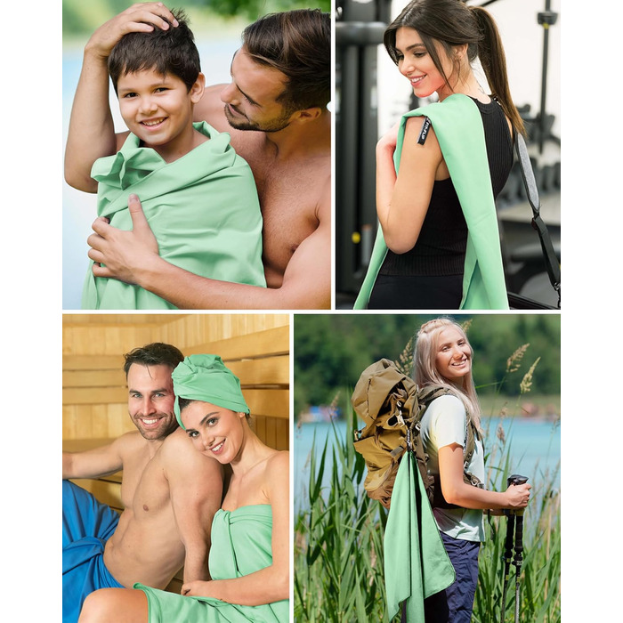 Рушники Fit-Flip з мікрофібри - компактні та легкі. Швидковисихаючі рушники з мікрофібри для подорожей, спорту, пляжу. Великий рушник для душу. Фітнес, спорт, плавання. 50x30см, 80x40см, 1 шт. (М'ята води)