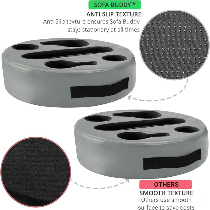Sofa-Buddy Practical Couch Cup Holder, Couch Coaster, Sofa Cup Holder - The perfect couch accessory (Big-Leather-Grey)