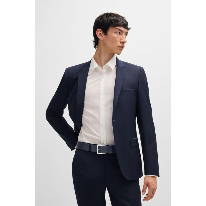 Чоловічий шкіряний ремінь HUGO Gionios з текстурою та металевими деталями (115, Navy410)