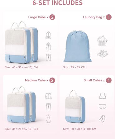 Набір органайзерів для валізи Narwey (6 шт.) з компресією, салатовий