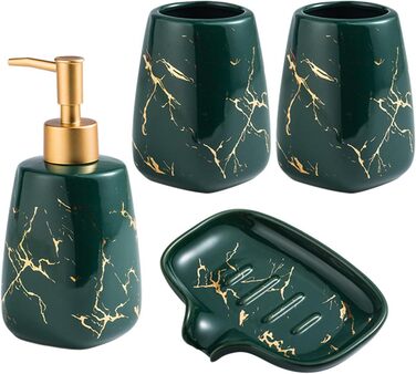 Набір аксесуарів для ванної кімнати 4 шт. сірий, з дозатором мила, мильницею та склянками для зубних щіток, з малюнком 