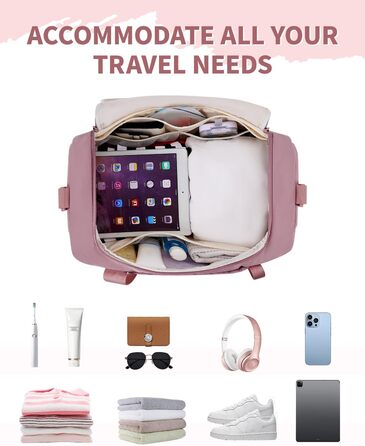 Спортивна сумка WANDF для ручної поклажі в літак (45x36x20 см) з відділенням для взуття та мокрих речей, рожева