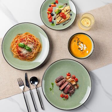 Набір посуду GBhome з реактивної глазурі для 6 осіб (18 предметів), ручної роботи, керамічний, мікрохвильова та посудомийна машина, зелений колір