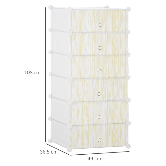 HOMCOM Shoe Rack Plastic Shelf for 6 Pairs of Shoes Shoe Box for Entryway DIY Stackable Shelf Shoe Storage White 49 x 36.5 x 108 cm | Aosom