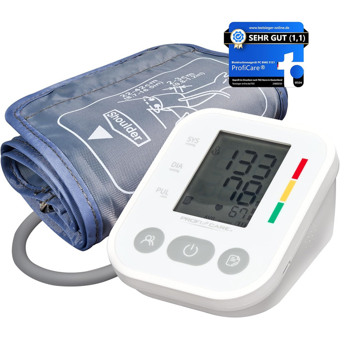 Тонометр ProfiCare® PC BMG 3121 для вимірювання артеріального тиску та пульсу | Виявлення аритмії | Тонометр на плечі з оцінкою ВООЗ | Білий *Модель 2024*