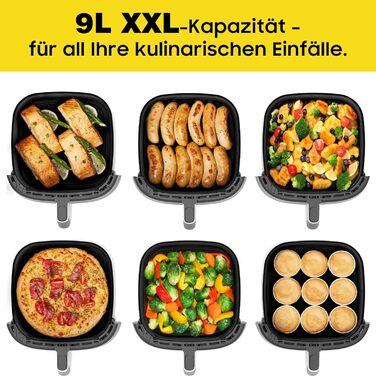 Аерофритюрниця XXL 9л Heißluftfritteuse 2350W з 9 програмами, LED дисплеєм, підтриманням тепла, металевим внутрішнім простором для сімейних страв