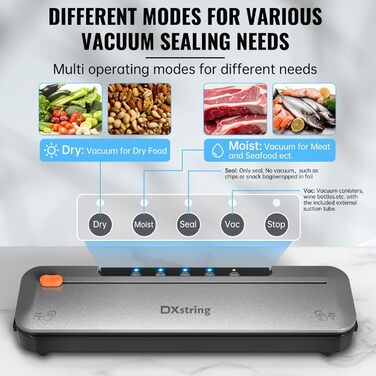 Вакуумний пакувальник DXstring для продуктів харчування, 75kPa, з 15 пакетами, автоматичний, з ріжучим пристроєм