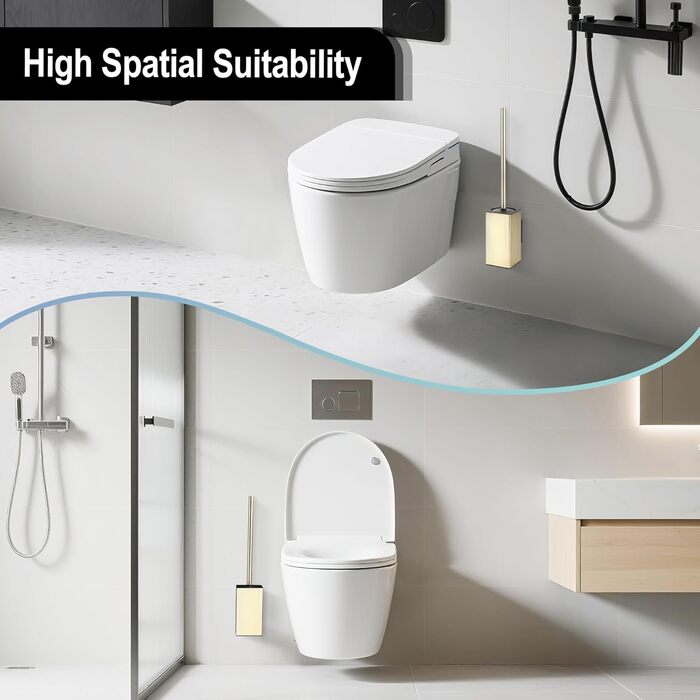 Настінна щітка для туалету DAZI з кріпленням без свердління, нержавіюча сталь, сучасний дизайн, знімний внутрішній стаканчик, золотий колір