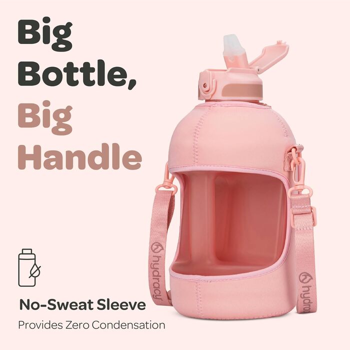 Пляшка для води Hydracy з соломинкою та мітками часу 2л - Рожева, BPA-free, спортивна, герметична