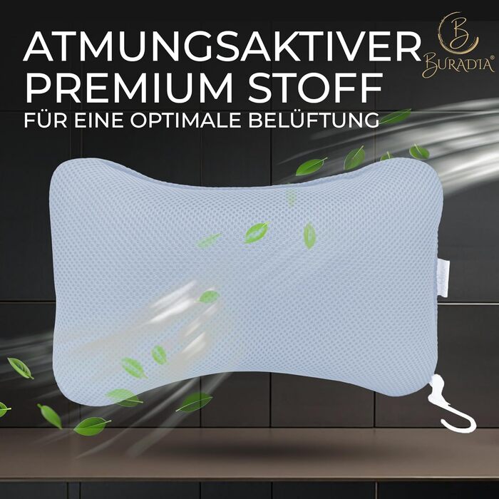 Подушка для ванни з сіткою для прання - Максимальний комфорт та релаксація з Air Mesh технологією. Подушка для ванни з 4 міцними присосками. Підтримка шиї/голови (Світло-блакитний)