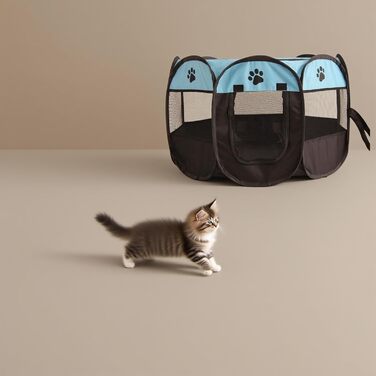 Клітка-забіг для цуценят 74x74x43 см – складана клітка для собак та котів, клітка для кроликів та інших дрібних тварин – безпечний забіг для дому та вулиці сірого кольору + лапа собаки