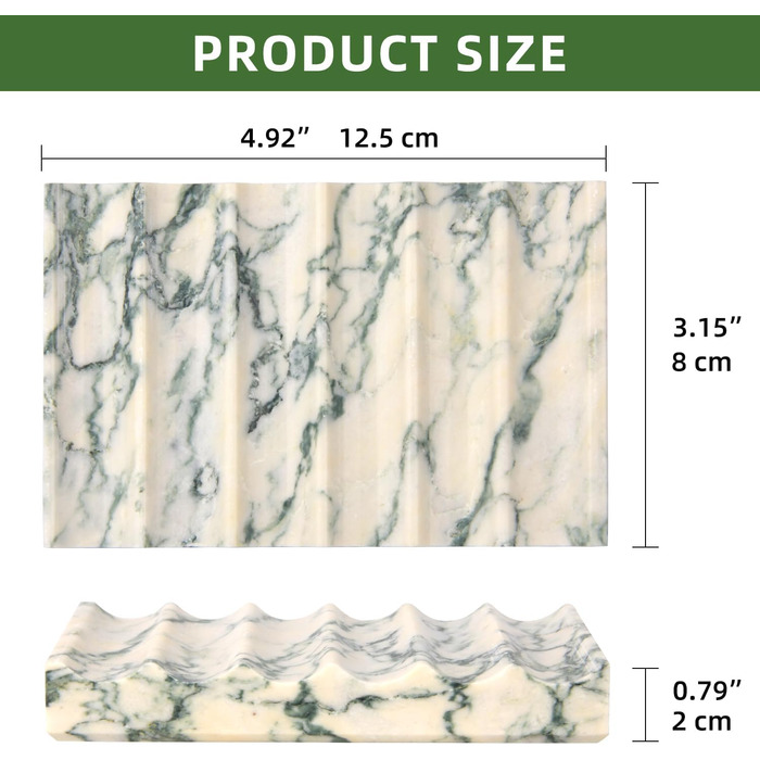 Склянка для мила з мармуру з отвором, зелена текстура. Прямокутна склянка для мила з хвилястою формою, самостійно спорожняється, для ванної кімнати, кухні. Підставка для мила та губки.
