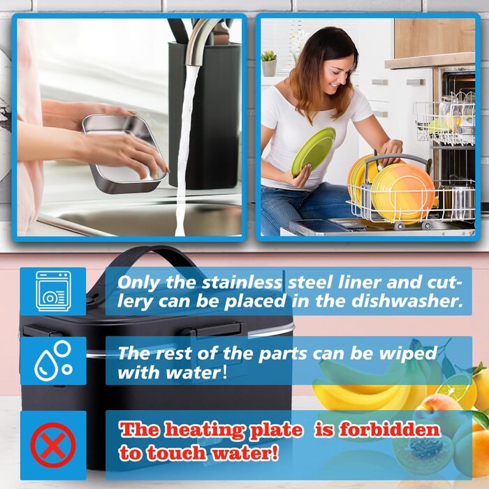 Електрична ланчбокс Kimfead з термоіндикатором, 1.8л, 80W, 12V/24V/230V, для авто/офісу, з сумкою та столовими приборами