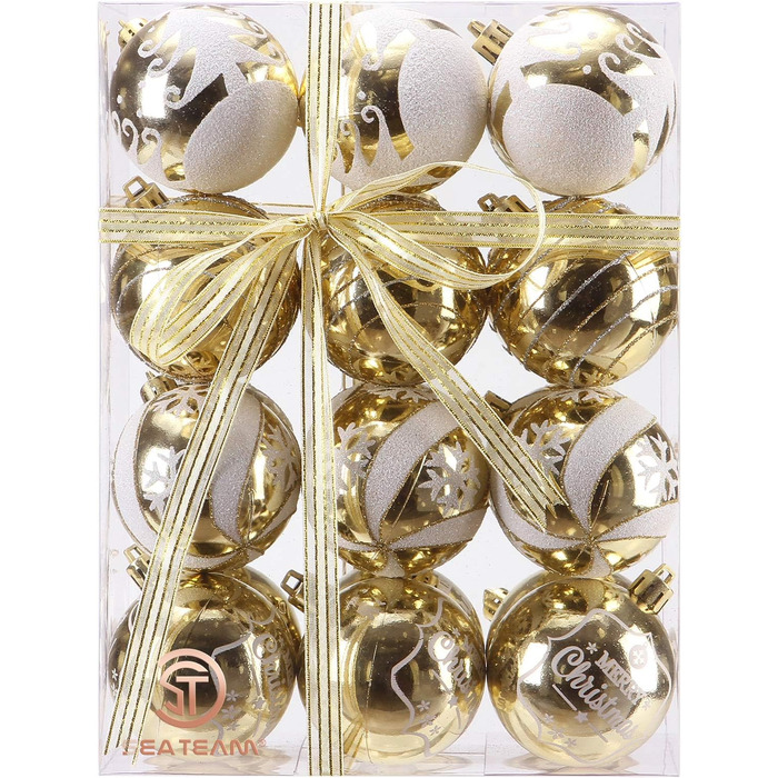 Декоративна куля на ялинку Sea Team з малюнком та блискучими прикрасами, набір (60 мм, золотий)