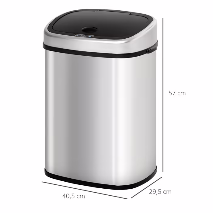 HOMCOM 48L Trash Can with Infrared Sensor, Hygienic, Stainless Steel in Silver, L40.5 x W29.5 x H68 cm for Effortless Disposal