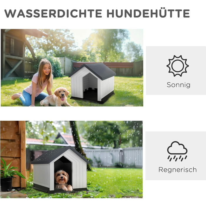 Будка для собак PawHut Outdoor - сіра, 62 x 61 x 60 см. Вологостійка, з вікном, для малих та мініатюрних собак