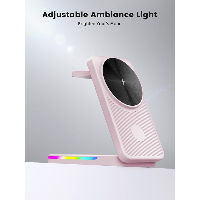 Магнітна зарядна станція 3-в-1 для Samsung Galaxy S26 Ultra, S25, Z Fold 7, Z Flip 7, Galaxy Watch Ultra 8/7/6, Buds Pro 3 (Рожева) - Бездротова зарядка Magsafe