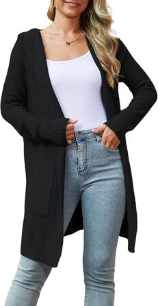 Жіноча довга куртка-кардиган без застібки JUOIANTANG, чорна, розмір XXL