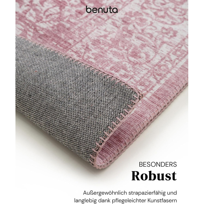 benuta pop Laury Rug - Synthetic Fiber - Rectangular & in Vintage Style - Easy Care for Living Room, Bedroom, Pink, 160x230 cm 160 x 230 cm (Rectangular) Pink