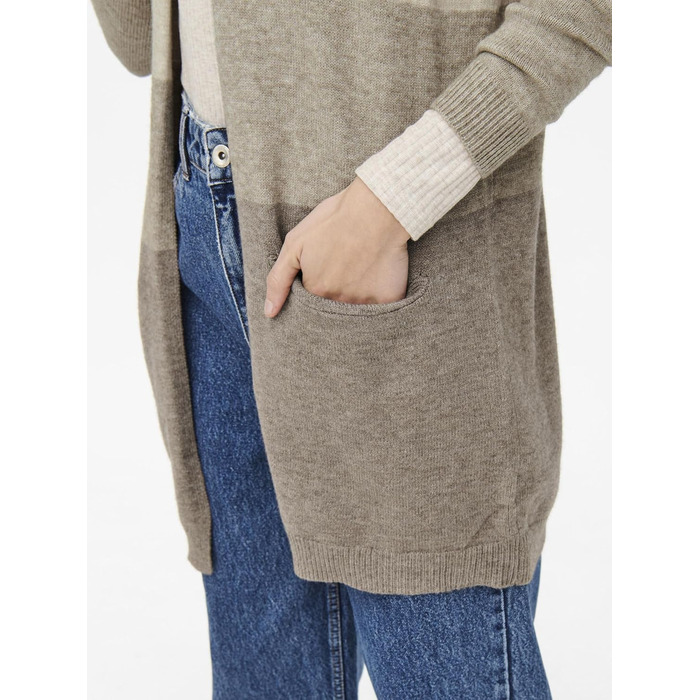 Жіноча в'язана кофта ONLQUEEN M, смугаста / бежево-димний