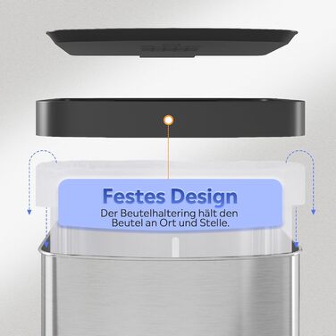 Відро для сміття WLIVE з нержавіючої сталі, 55L, з м'яким закриттям, для кухні, спальні, офісу, срібний