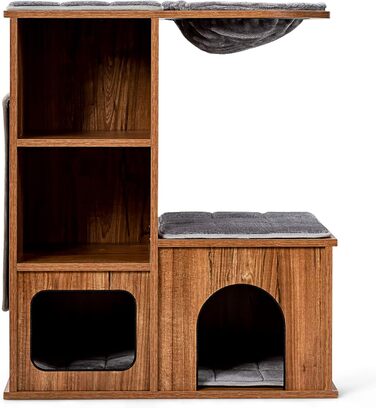 Кігтеточка для котів COSTWAY з будиночком та килимками, дерев'яний дім-кігтеточка, активний комплекс для котів 69x39x80,5 см, вінтажний стиль