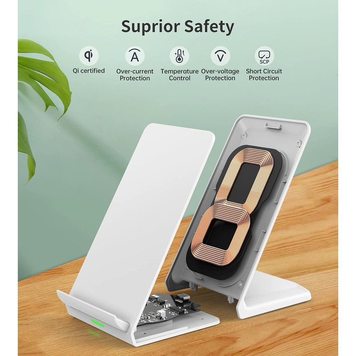 Бездротова зарядка з підставкою для смартфонів iPhone, Samsung, Google. Швидка індуктивна зарядка для телефонів.