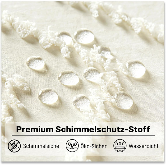 Штора для душу BTTN 180x180 см, бежева бохо, з китицями, водонепроникна, з гачками (1 шт)