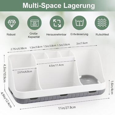 Тримач для зубних щіток у ванну кімнату: органайзер для електричної та звичайної зубної щітки, дозатор пасти, 7 відділень, білий