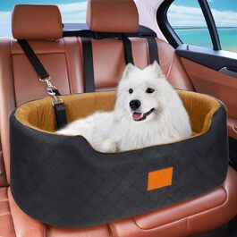 Dog Car Seat for Medium/Large Dogs (up to 25kg) or 2 Small Dogs - with Safety Leashes & Washable Cushion - Rear Seat Cover (Brown/Gray)
