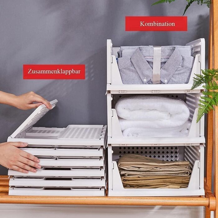 RAIN QUEEN 3-Piece Foldable and Stackable Closet Storage Boxes for Bedroom Clothes Storage Plastic Organizer Drawer (white)