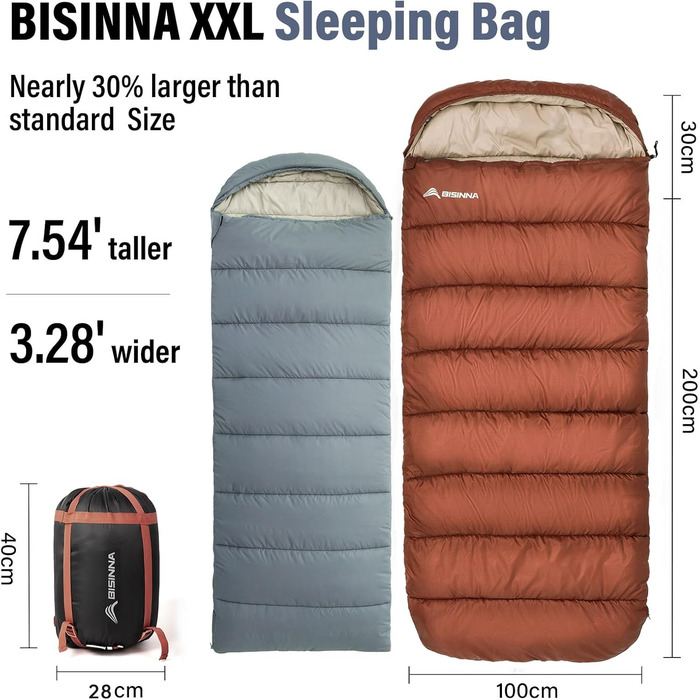 Спальний мішок BISINNA XXL для великих дорослих, 3-4 сезони, зимовий, теплий, для кемпінгу, оранжевий, 2.5 кг, ліва блискавка