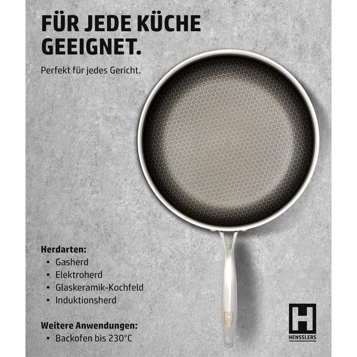 Сковорода HENSSELERS® 28 см - універсальна для всіх типів плит, антипригарне покриття, індукція, стійка до порізів та подряпин