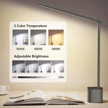 LED лампа настільна Hapfish з регулюванням яскравості, акумуляторна, з сенсорним керуванням, 5000mAh, для офісу, вулиці, приліжкові лампи (сіра)