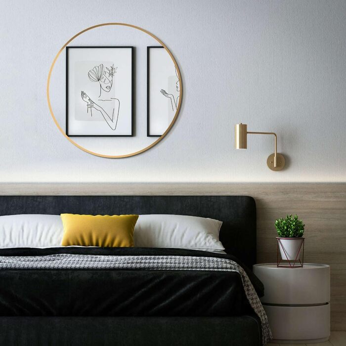 Овальне дзеркало HOKO Design для стін, 50 x 90 см, металевий каркас матового кольору. Можлива вертикальна та горизонтальна установка. Підходить для ванної кімнати, коридору, спальні, вітальні та їдальні. Розмір: 60 x 60 см, колір - золото.