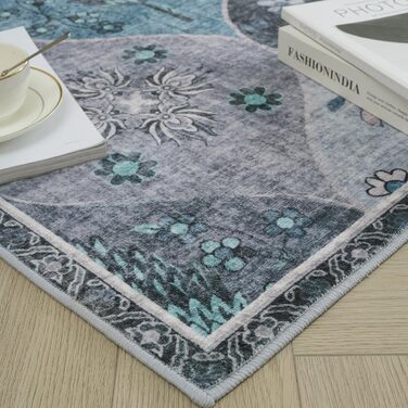 Килим Xfrog Boho Квітковий, антиковзкий, ультрам'який, антикварний стиль, для вітальні, спальні, дитячої, багато кольорів, розмір 80x150 см
