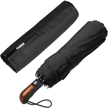 Зонт Kastewill: жіночий та чоловічий, компактний, штормостійкий, автоматичний, з 10-ю металевою основою, тефлонове покриття, чорний