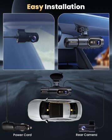 3-канальний 4K відеореєстратор для авто з камерою заднього виду, Wi-Fi, G-сенсором та нічною зйомкою, 4K+1080P+1080P, 64GB SD-карта в комплекті