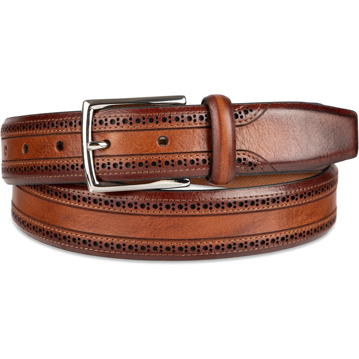 Чоловічий шкіряний шкіряний ремінь Cole Haan Brogue, 32 розміру, світло-коричневого кольору