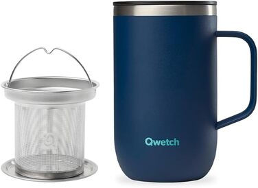 Qwetch Stainless Steel Insulated Tumbler - 12oz - Blue - Keeps Drinks Hot for 6h, Cold for 12h - Leakproof Lid, Reusable, Tea Filter Compatible