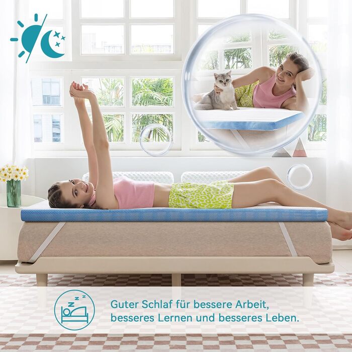 Amazon Basics Memory Foam Mattress Topper with Straps, 140 x 200 cm, 5 cm Height, White